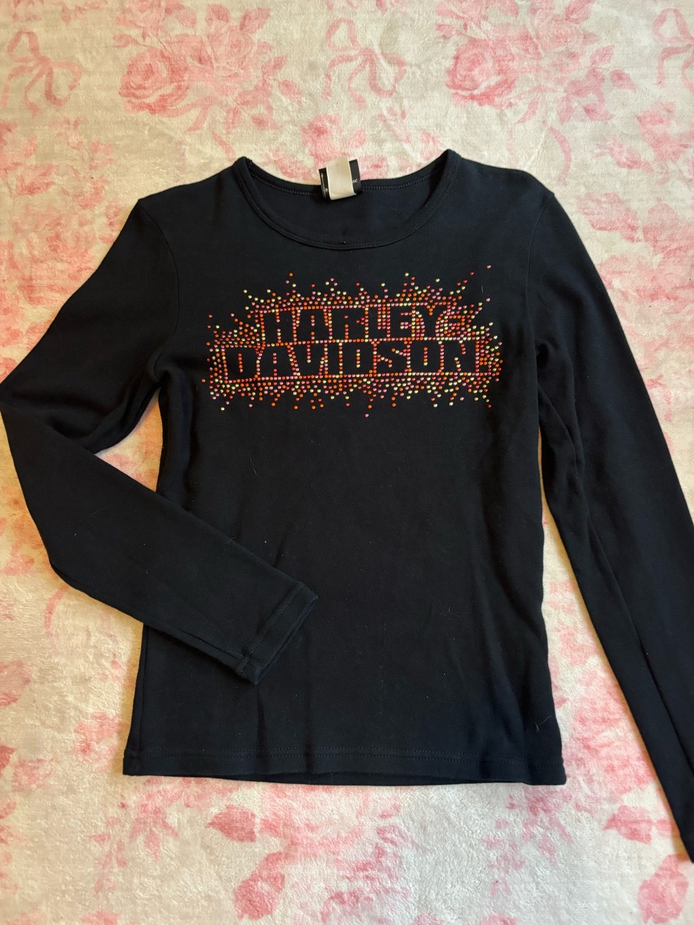 Harley Davidson studded rhinestone y2k retro black long sleeve biker shirt